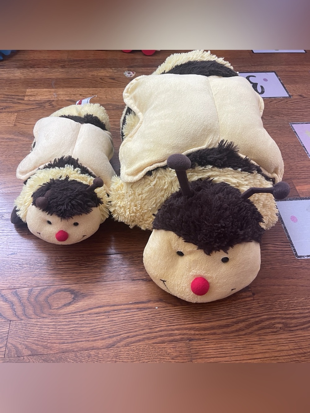 2 Plush Bumblebee Pillow Pet Set- Yellow & Brown